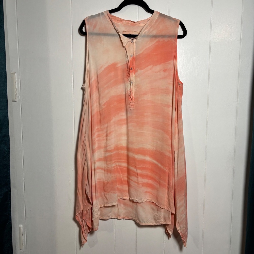 Johnny‎ Was Sollee Top Peach Tie Dye Handkerchief Hem Tunic Sleeveless Bohemian
